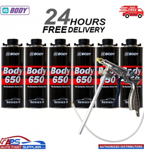 6x HB BODY 650 STONE CHIP BLACK 1KG WITH UNDERBODY COATING GUN